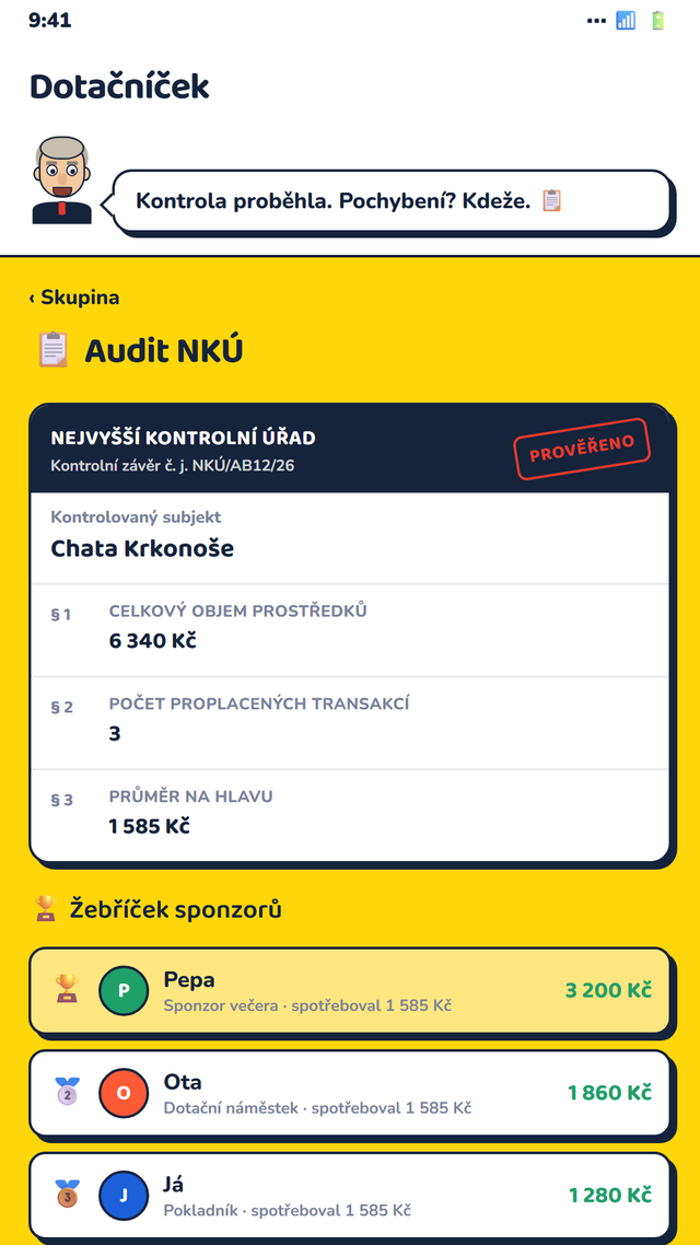 Audit NKÚ — parodické statistiky skupiny